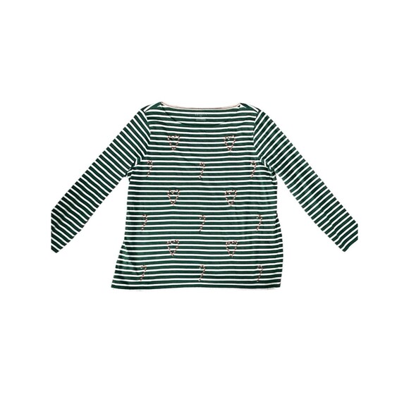 Talbots Plus Women’s Green Striped Top Christmas Candy Cane 2X - Picture 1 of 7